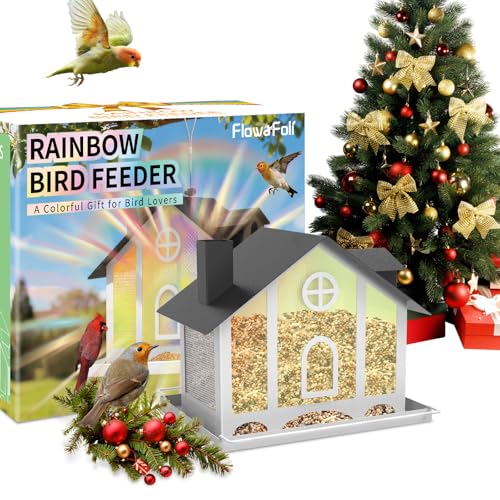 FlowaFoli Bird Feeder House for Outside, Decorative Large Bird Feeders for Outdoors with Rainbow Acrylic Panels, Ideal Gift for BirdLovers to Attract Feathered Friends Year-Round - Image 1