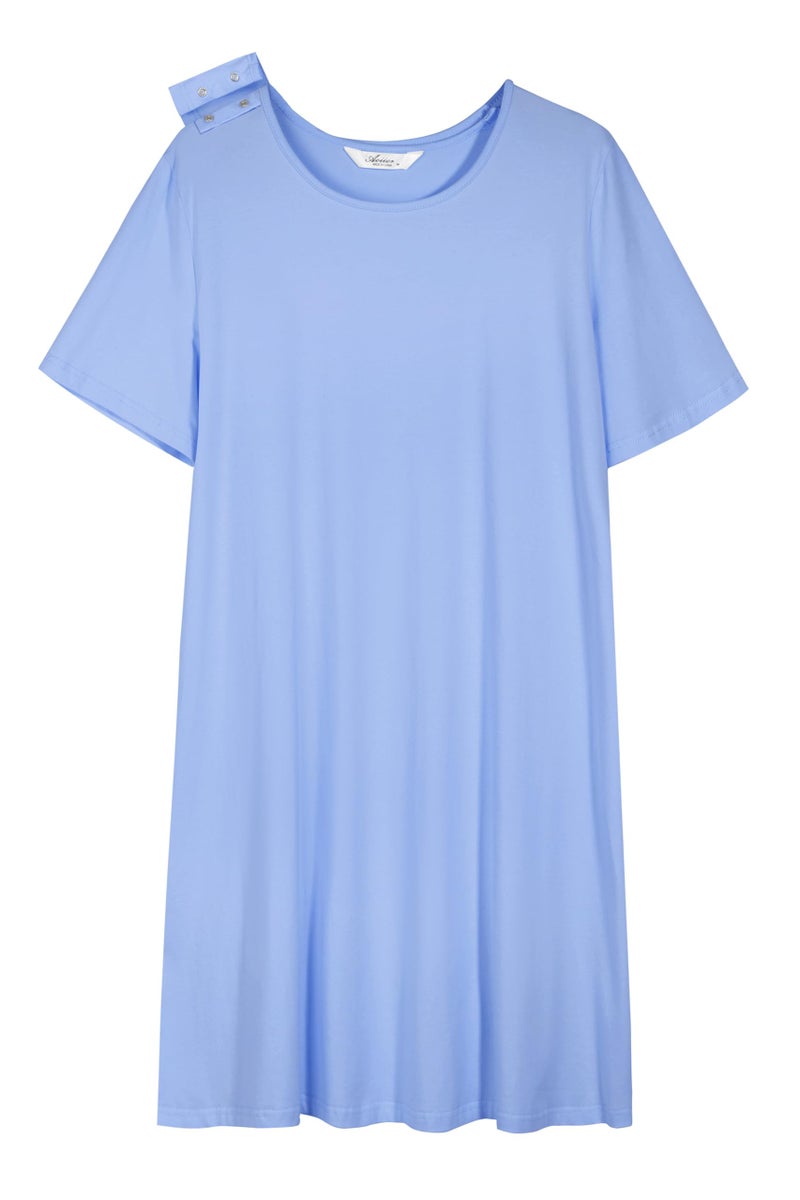 AVIIER 100 Cotton Hospital Gowns for Women Open Back Tear Away Post Shoulder Surgery Dress Adaptive Clothing Nightgowns Lake Blue M