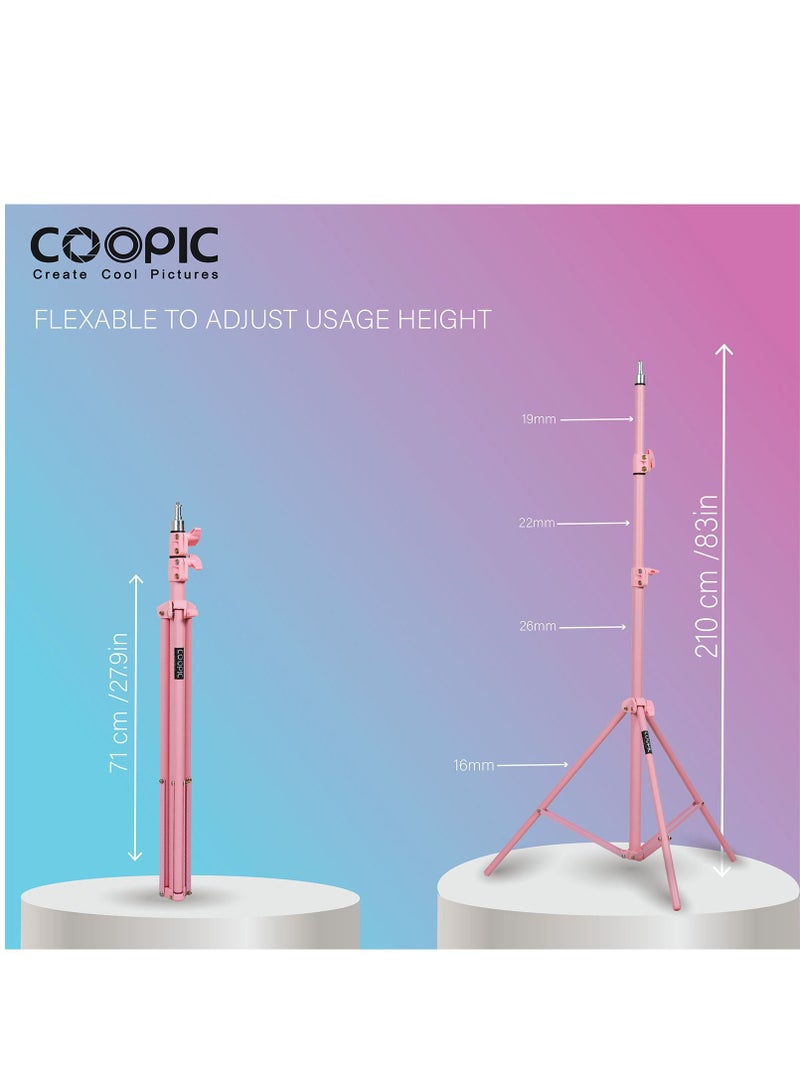 COOPIC 2pcs L210 Adjustable Lightweight Sturdy Aluminum Tripod Stand with Maximum height 210cm / 7f / 83inch and 1/4 Screw fit for Reflectors Softboxes Lights Umbrellas etc, Max. Load 7kg Pink Color - Image 3