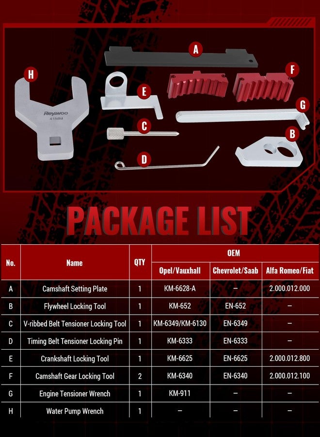 Reywoo 1.4 1.6 1.8 Engines Timing Tool Compatible with 2003-2015 Alfa Romeo Chevrolet Fiat Opel/Vauxhall and Saab, Camshaft Tensioning Locking Alignment Timing Belt Tool with Water Pump Wrench - Image 4