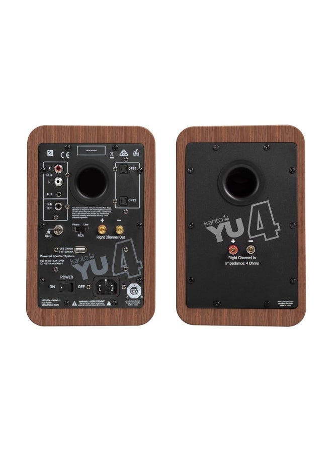 Kanto Audio YU4 140W Powered Bookshelf Speakers with Bluetooth and Phono Preamp - Walnut, Pair - Image 2