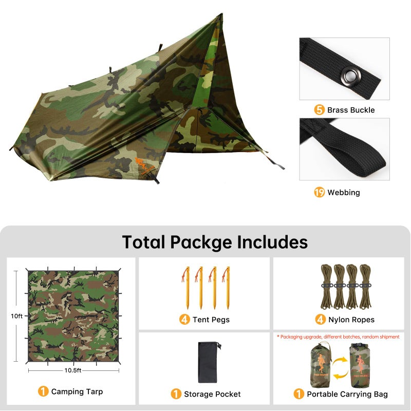 FREE SOLDIER Camping Tarp Waterproof Portable Multifunctional Outdoor Camping Traveling Awning Backpacking Shelter Rain Tarp (Camo 10Ã—10.5ft) - Image 2