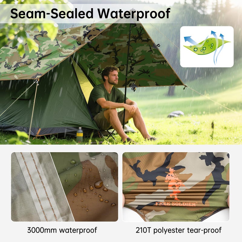 FREE SOLDIER Camping Tarp Waterproof Portable Multifunctional Outdoor Camping Traveling Awning Backpacking Shelter Rain Tarp (Camo 10Ã—10.5ft) - Image 3