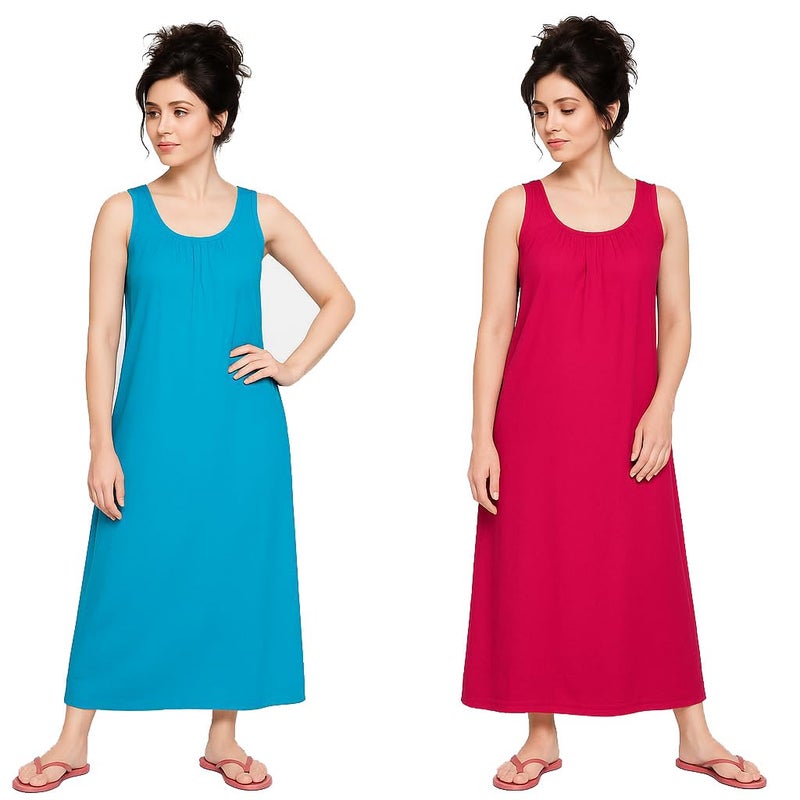 Garmend Women's Hosiery Cotton Full Length Camisole Long Inner Wear Slip-Kurti Petticoat Nighty Pack of 2 Pc (in, Alpha, XL, Regular, Light Blue Red) - Image 4