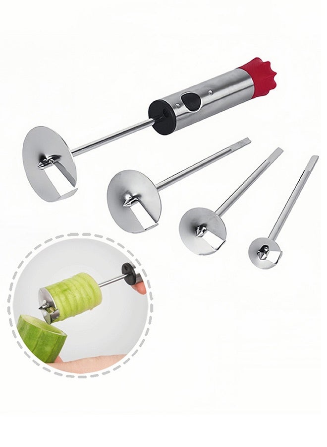 غنافوتو مثقاب خضروات من الفولاذ المقاوم للصدأ مثقاب فاكهة من الفولاذ المقاوم للصدأ، آلة حفر الخضروات الحلزونية للخضروات، طقم حلزوني للخضروات، مقبض مريح مع 4 أحجام لتقطيع وتفريغ الكوسة والبطاطس والجزر - Image 1