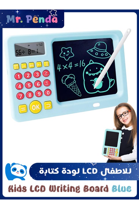 Kids LCD Writing Board, Maths Games for Kids Age 3+, Learn Addition, Subtraction, Multiplication and Division, Doodle Board and Calculator Function, Suitable for Boys and Girls Learning Gift (Blue)