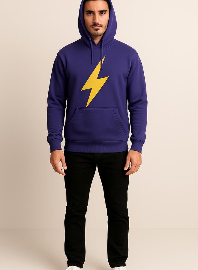 PAUSE Men Purple Graphic Lightning Bolt Pullover Hoodie - Image 3
