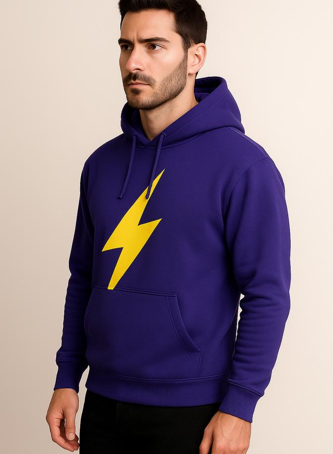 PAUSE Men Purple Graphic Lightning Bolt Pullover Hoodie - Image 4