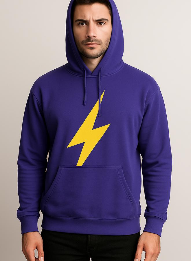 PAUSE Men Purple Graphic Lightning Bolt Pullover Hoodie - Image 3