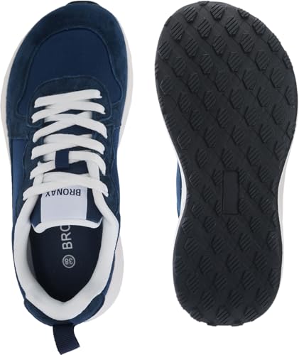 BRONAX Wide Toe Box Tennis Shoes for Women Size 8w Width Fashion Walking Road Running Sneakers Suede Mesh Fitness Non Slip Lightweight Lace Up Female Lady Dark Blue 39 - Image 3
