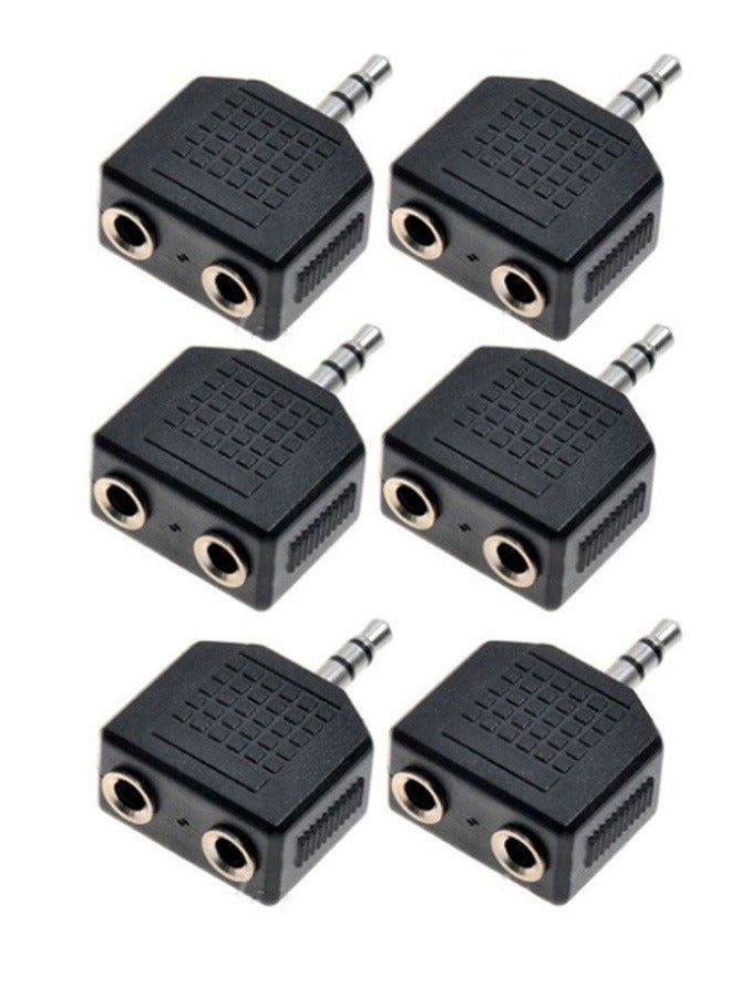 Pack of 6 Stereo Headphone Cable Splitter Adapter Jack Splitte 3.5mm Black  - Image 1