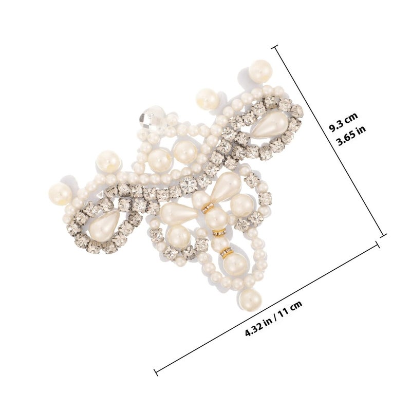 White Rhinestone Pearl Floral Patch 11 2x10cm DIY Adhesive Clothing Repair Decoration For Bags Garments - Image 3