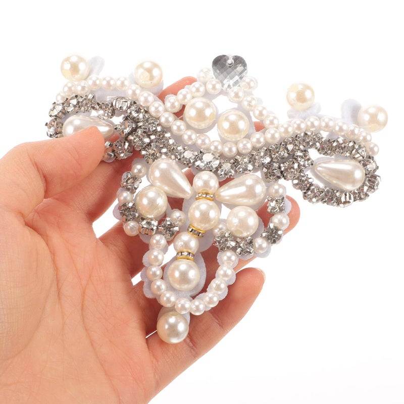 White Rhinestone Pearl Floral Patch 11 2x10cm DIY Adhesive Clothing Repair Decoration For Bags Garments - Image 5