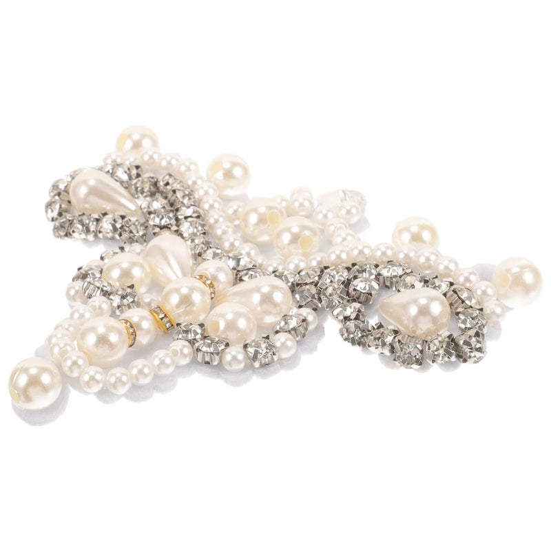 White Rhinestone Pearl Floral Patch 11 2x10cm DIY Adhesive Clothing Repair Decoration For Bags Garments - Image 2