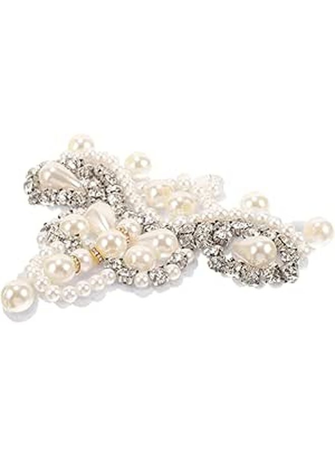 White Rhinestone Pearl Floral Patch 11 2x10cm DIY Adhesive Clothing Repair Decoration For Bags Garments - Image 1