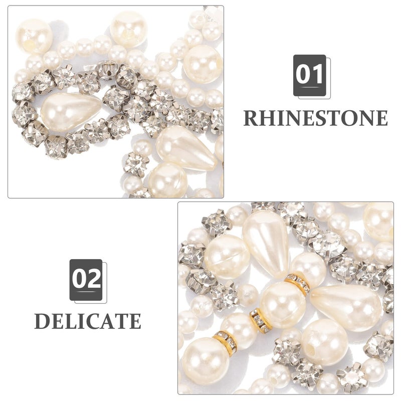 White Rhinestone Pearl Floral Patch 11 2x10cm DIY Adhesive Clothing Repair Decoration For Bags Garments - Image 4