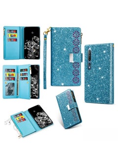 Case Cover For Xiaomi Mi 10 5G / Mi 10 Pro 5G Multi-card Slots Starry Sky Laser Carving Glitter Zipper Horizontal Flip Leather Case with Holder & Wallet & Lanyard Sky Blue