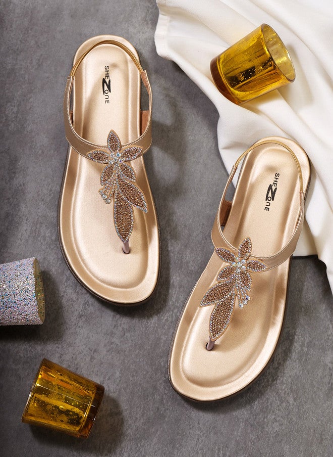 She Zone Shezone Women Gold Open Toe Flats - Image 1