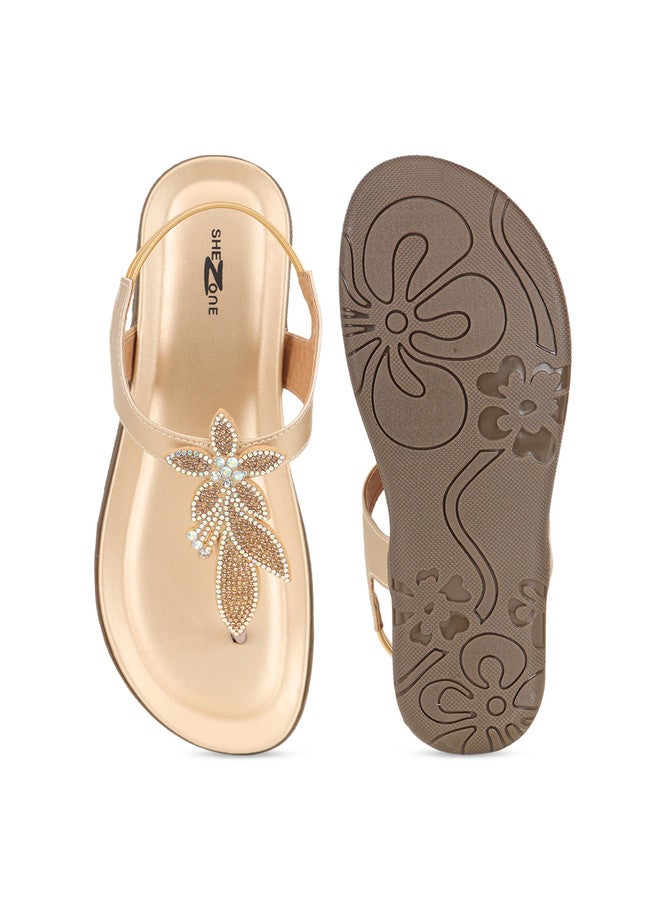 She Zone Shezone Women Gold Open Toe Flats - Image 5