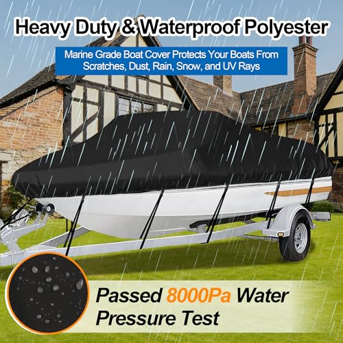 iCOVER Trailerable Boat Cover- 17'-19' Heavy Duty Waterproof Tarp Covers with Storage Bag, Fits V-Hull, Fish&Ski, Pro-Style, Fishing, Runabout, Bass Boats, up to 17ft-19ft Long X 96" Wide - Image 4