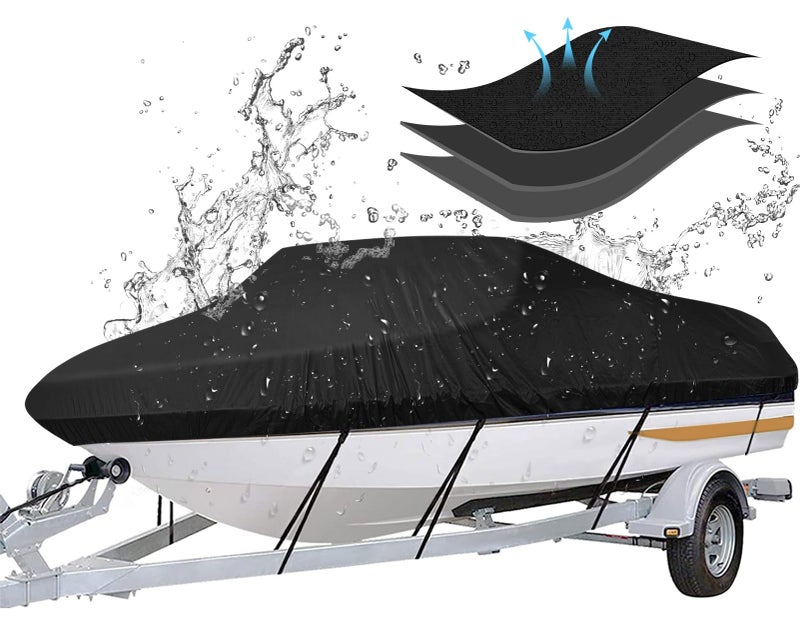 iCOVER Trailerable Boat Cover- 17'-19' Heavy Duty Waterproof Tarp Covers with Storage Bag, Fits V-Hull, Fish&Ski, Pro-Style, Fishing, Runabout, Bass Boats, up to 17ft-19ft Long X 96" Wide - Image 1