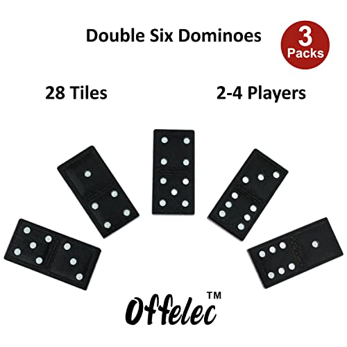 Offelec Wooden 3 Pack Double 6 Domino Set 28 Tiles Each Classic Family Table Games for Kids Adults and Parties Perfect for Classroom Travel Durable Board Game for Fun Nights - Image 5
