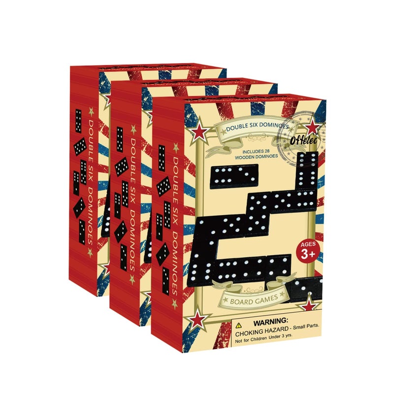 Offelec Wooden 3 Pack Double 6 Domino Set 28 Tiles Each Classic Family Table Games for Kids Adults and Parties Perfect for Classroom Travel Durable Board Game for Fun Nights - Image 3