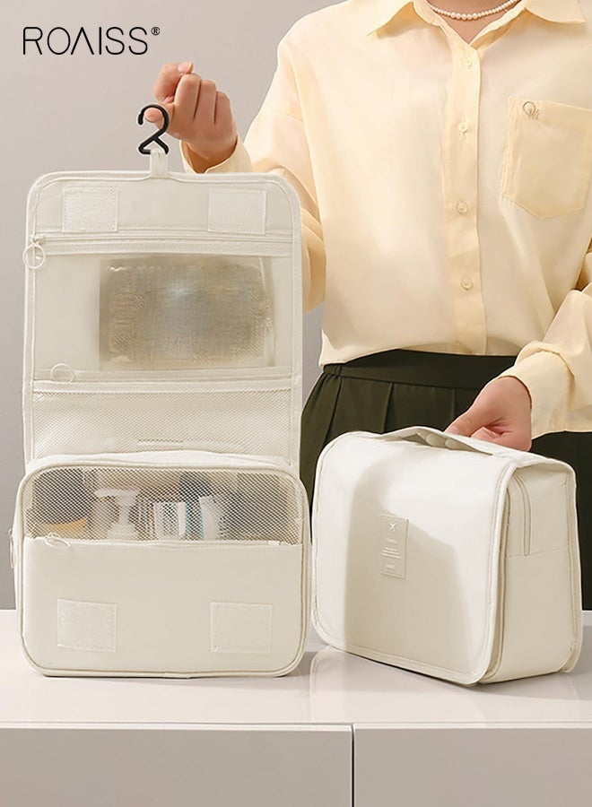 رويس حقيبة أدوات تجميل معلقة للسفر، حقيبة أدوات تجميل قابلة للتعليق، مصنوعة من البوليستر، متعددة الجيوب، سميكة ومقاومة للماء، حقيبة سفر عملية قابلة للتعليق، مناسبة للرحلات والسفرات التجارية. - Image 3