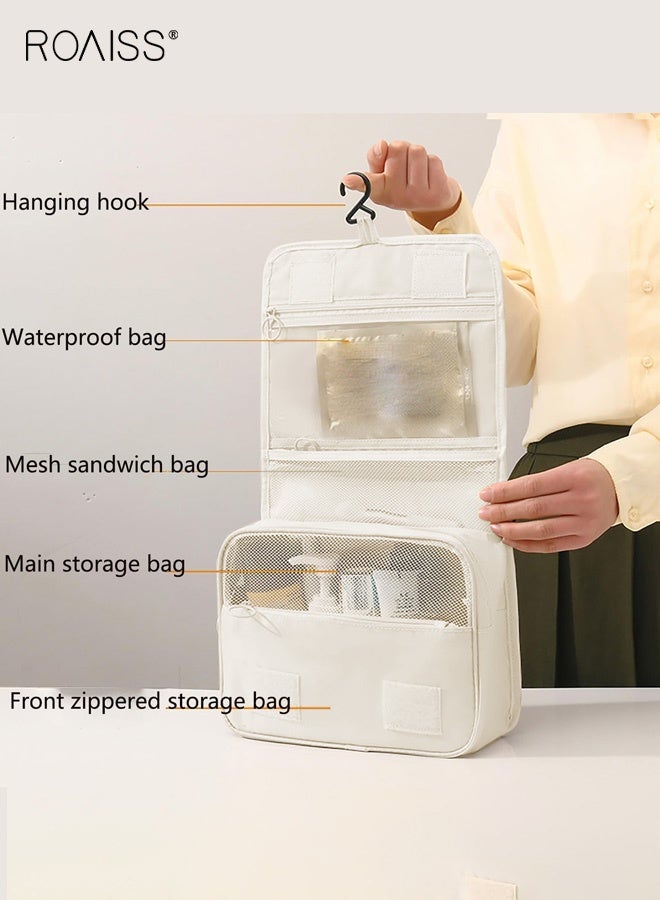 رويس حقيبة أدوات تجميل معلقة للسفر، حقيبة أدوات تجميل قابلة للتعليق، مصنوعة من البوليستر، متعددة الجيوب، سميكة ومقاومة للماء، حقيبة سفر عملية قابلة للتعليق، مناسبة للرحلات والسفرات التجارية. - Image 5