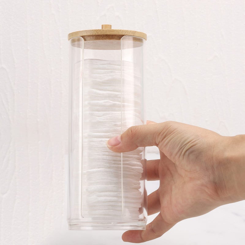 Tecbeauty Cotton Pads Holder Makeup Removers Pad Organizer Dispenser for Bathroom Storage - Bamboo Lid - Image 4