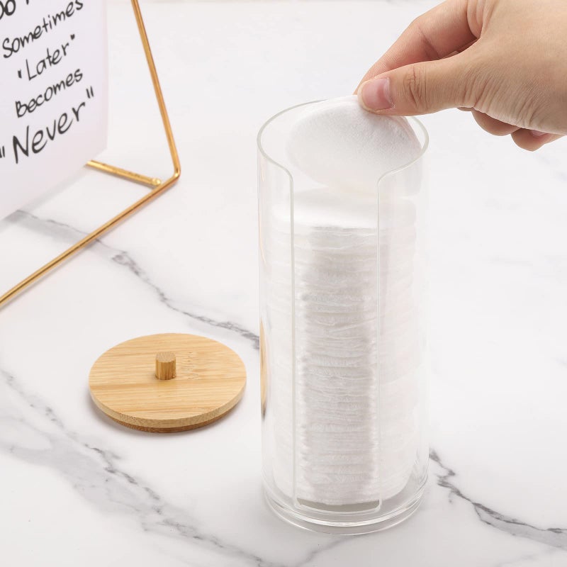 Tecbeauty Cotton Pads Holder Makeup Removers Pad Organizer Dispenser for Bathroom Storage - Bamboo Lid - Image 3