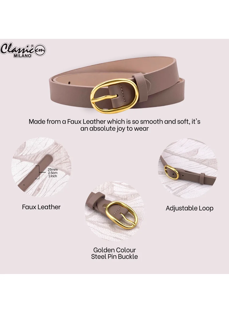 Classic Milano Dusky Brown (SGPU20) Classic Milano Women's Belt with Gift Box; Faux Leather Ladies Belt for Dresses, Jeans & Gowns; Stylish Womens Belt; Adjustable Girls Belt; Belt for Women | Full Length: 110 CM (Free Size - Fits up to the waist of 40 Inches / 100 CM) for Women | Best Price UAE