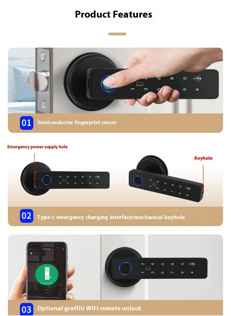 Dominy - Smart Door Lock, TuYa Smart Life APP, WIFI Fingerprint Electronic Door Lock, Fingerprint Swipe Card Password Key - Image 1