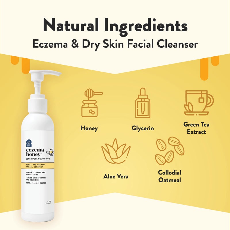 ECZEMA HONEY Oatmeal Facial Cleanser - Natural Eczema Face Wash Prevents Breakouts - Daily Gentle Face Cleanser for Dry, Itchy, Sensitive, & Irritable Skin (6 Oz) - Image 2