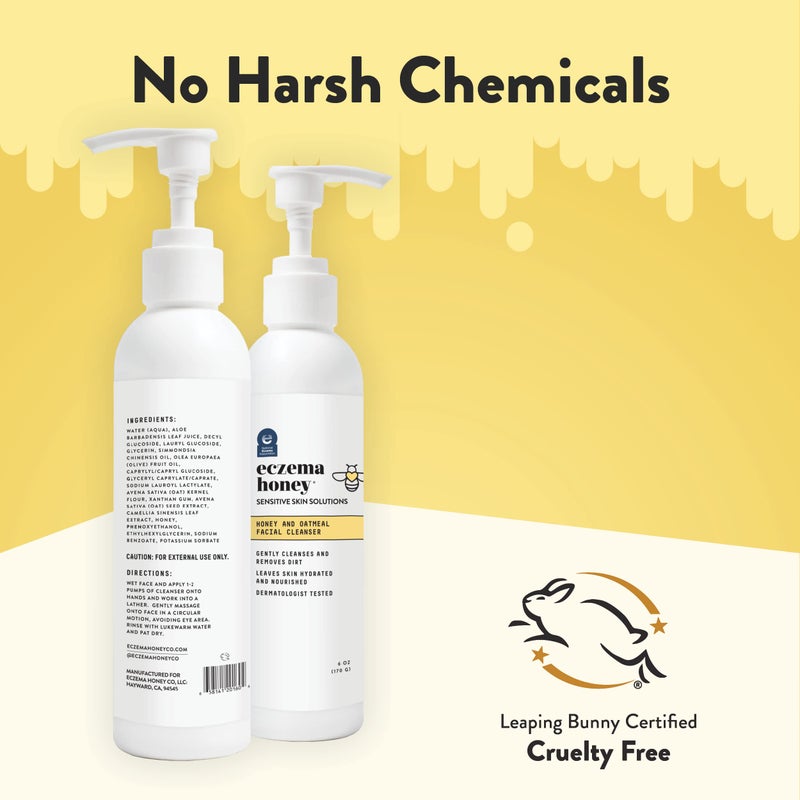 ECZEMA HONEY Oatmeal Facial Cleanser - Natural Eczema Face Wash Prevents Breakouts - Daily Gentle Face Cleanser for Dry, Itchy, Sensitive, & Irritable Skin (6 Oz) - Image 5