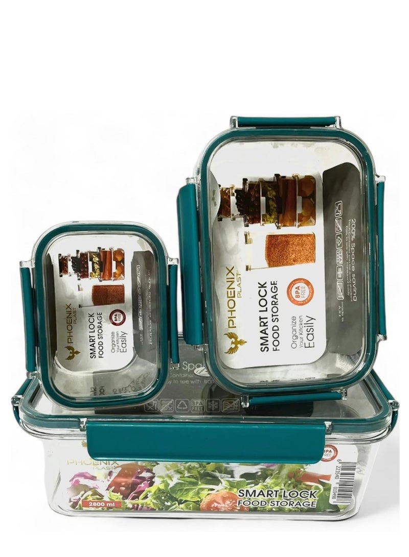 فينيكس علبة طعام للثلاجة من الاكريليك، مجموعة علب طعام مكونة من 3 قطع مع قفل محكم - جوانب سيليكون شفافة - Image 2