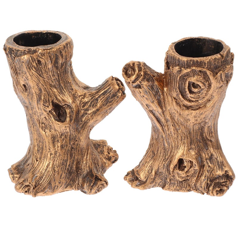Vintage Tree Stump Candle Holder Pair Resin Wedding Party Centerpiece Table Decor - Image 2