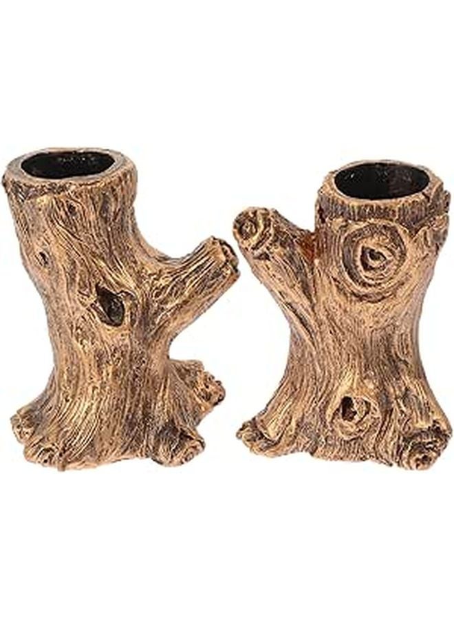 Vintage Tree Stump Candle Holder Pair Resin Wedding Party Centerpiece Table Decor - Image 1
