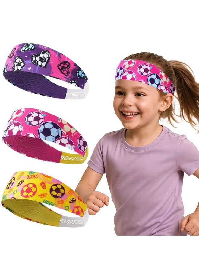 WAWSAM Kids Sports Headbands for Boys Girls - 3 Pack Soccer Sweatbands for Kids, Athletic Headbands for Running, Basketball, Football, and Outdoor Play, Ages 4-9 (Pink&Yellow&Purple) - Image 1