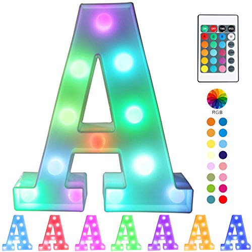Pooqla Colorful LED Marquee Letter Lights with Remote – Light Up Marquee Signs – Party Bar Letters with Lights Decorations for the Home - Multicolor A - Image 1