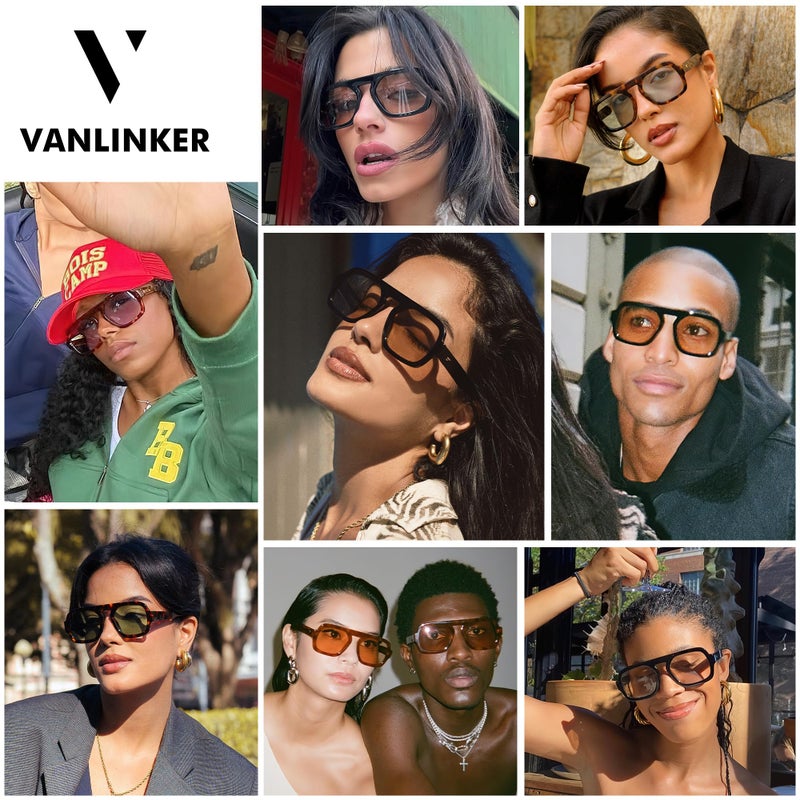 VANLINKER Retro Square Aviator Sunglasses for Women Men 70s Vintage Style Trendy Flat Top Rectangle Sun Glasses VL9826, Green, Gradient Red - Image 2