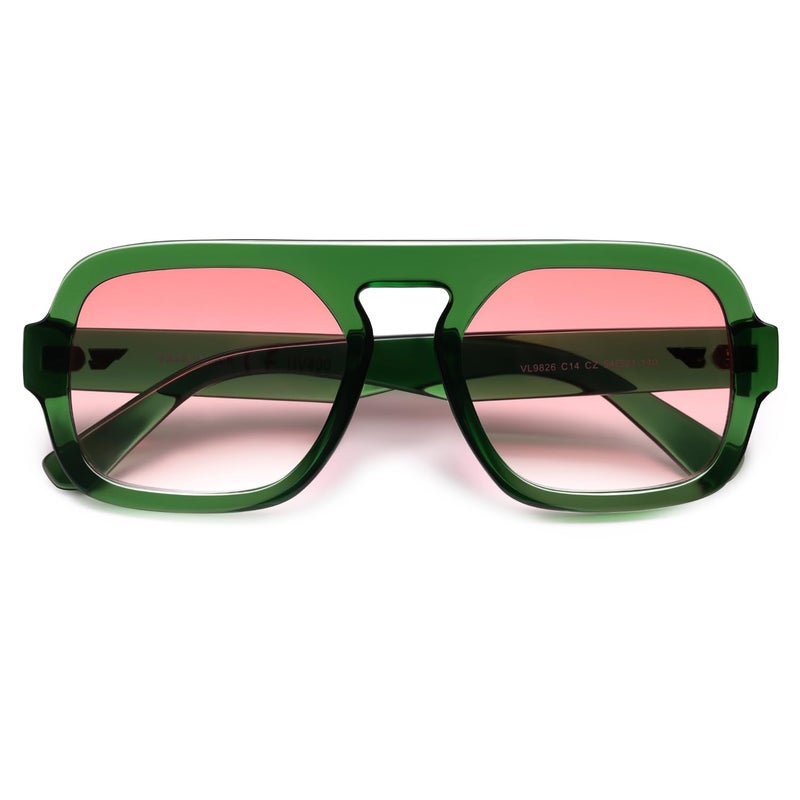VANLINKER Retro Square Aviator Sunglasses for Women Men 70s Vintage Style Trendy Flat Top Rectangle Sun Glasses VL9826, Green, Gradient Red - Image 3