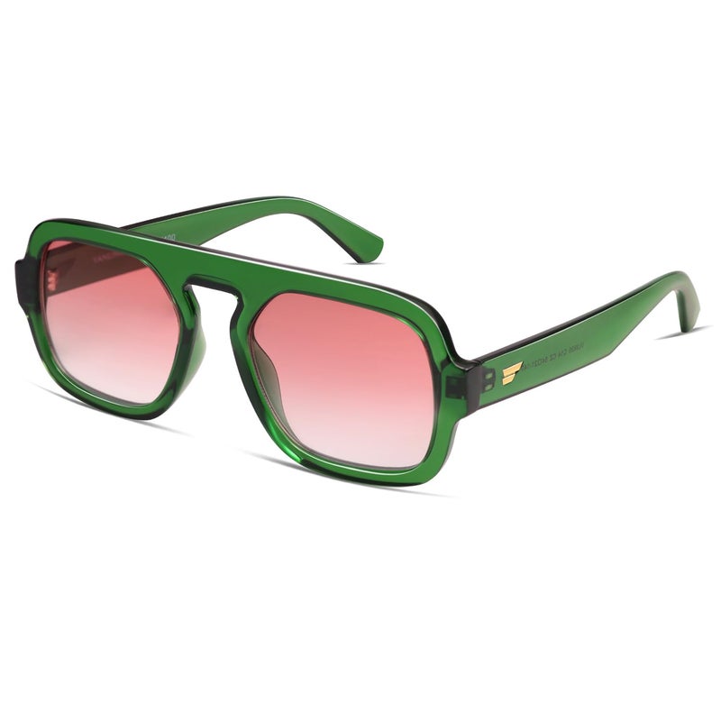 VANLINKER Retro Square Aviator Sunglasses for Women Men 70s Vintage Style Trendy Flat Top Rectangle Sun Glasses VL9826, Green, Gradient Red - Image 1