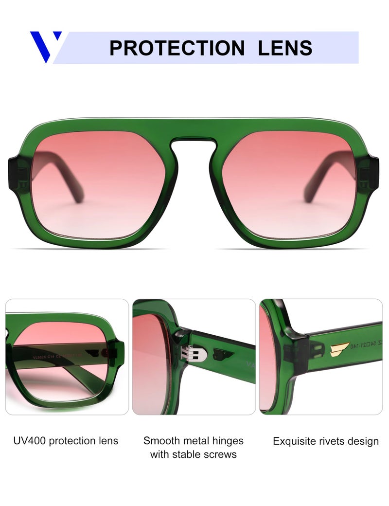 VANLINKER Retro Square Aviator Sunglasses for Women Men 70s Vintage Style Trendy Flat Top Rectangle Sun Glasses VL9826, Green, Gradient Red - Image 4