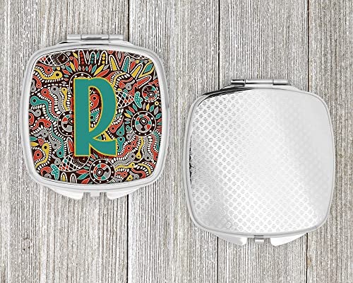 Caroline's Treasures CJ2013-RSCM Letter R Retro Tribal Alphabet Initial Compact Mirror Decorative Travel Makeup Mirror for Women Girls Gifts Pocket Makeup Mirror Folding Handheld - Image 4