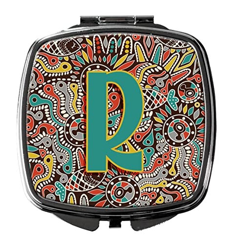 Caroline's Treasures CJ2013-RSCM Letter R Retro Tribal Alphabet Initial Compact Mirror Decorative Travel Makeup Mirror for Women Girls Gifts Pocket Makeup Mirror Folding Handheld - Image 1