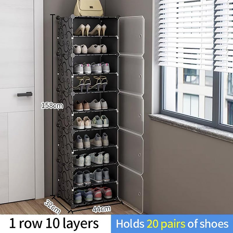 AYSIS The Original DIY Shoe Rack Organizer/Multi-Purpose Plastic 10 Layers Portable and Folding Shoe Rack (Black) - Image 2