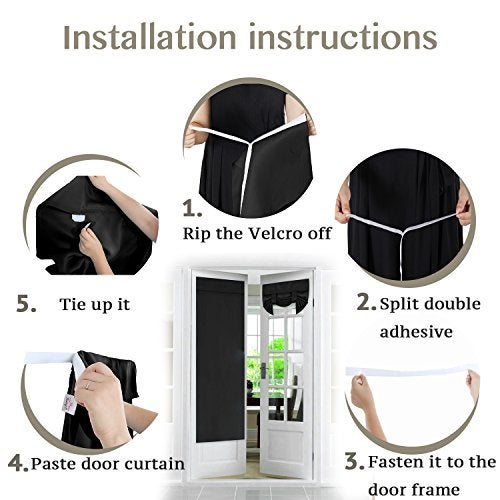 Flamingo P Blackout Tricia Window Door Curtains, Thermal Insulated Noise Reducing Privacy Patio Door/French Door/Glass Door Curtain Panels Rod Pocket, 2 Panels, Each 26" x 68", Black - Image 3