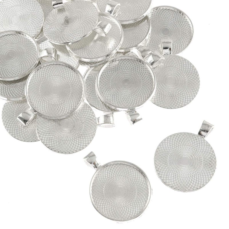 Lind Kitchen Lind Kitchen 25 pcs 25mm Pendant Trays Round Pendant Bezels Setting Cabochon Blank Base for DIY Jewelry Making Bright Silver 