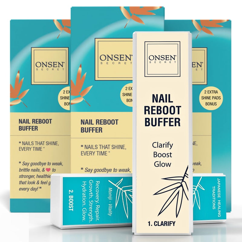 Onsen Secret Professional Nail Buffer Block 4Way Buffing for Natural Shine Healthy Natural Nails Includes 2 Extra Shine Pads SalonQuality PostGel Acrylic Recovery 3 Pack
